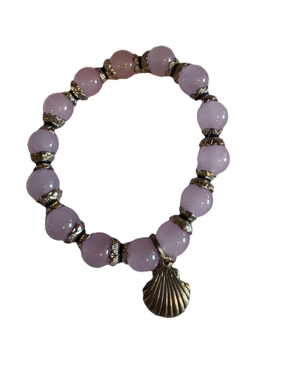 Lavender Bead‎ Stretch Bracelet Silver Butterfly Spacers Seashell Charm Boho